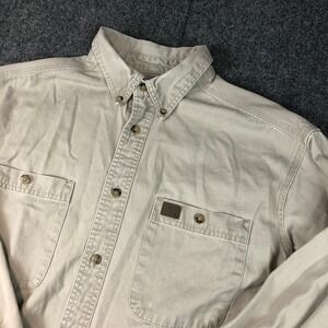 Wrangler Riggs Workwear Mens Tan Long Sleeve Button Up Work Shirt XL Flaw